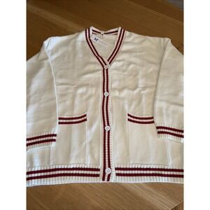 Women's Over Sized Darong White And Red Stripped Sweater Lg NWT
